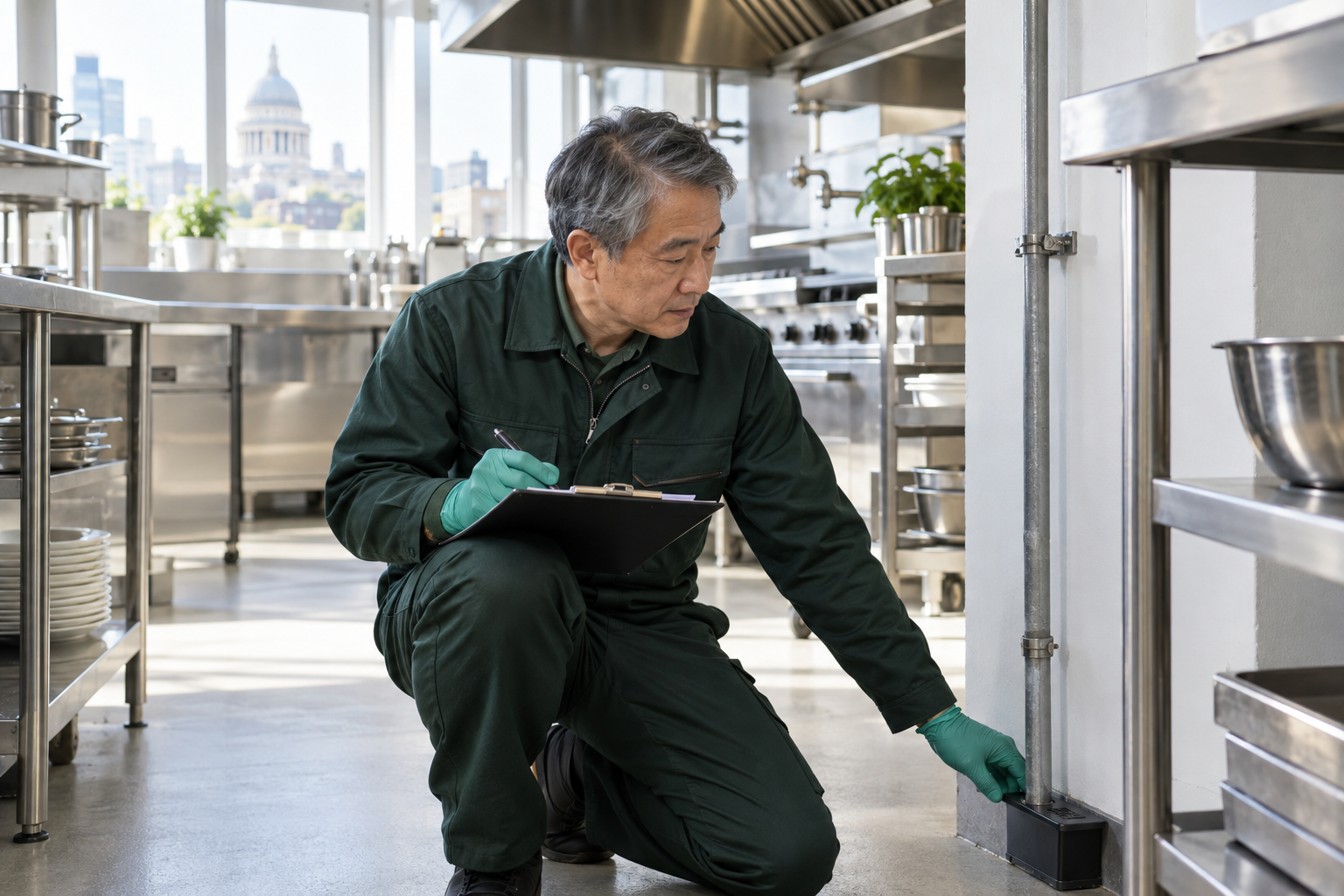Experienced technician inspecting a commercial kitchen