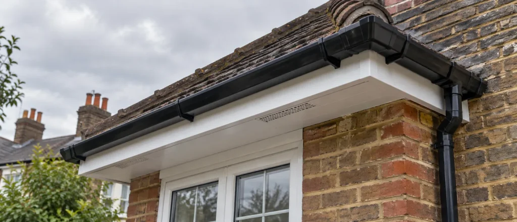 Repaired roof edge and soffit on a London house
